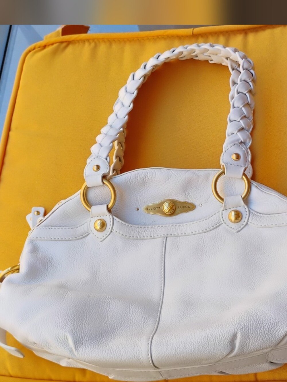 Elliott Lucca White Leather Braided-Handle Shoulder Bag